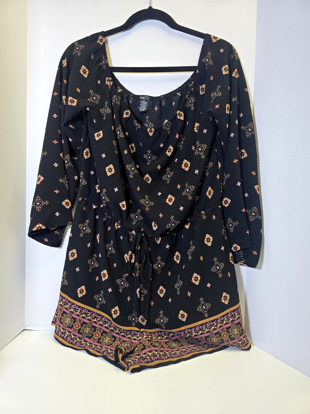 Rue 21 Womens Black Paisley Off Shoulder Romper